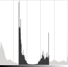 In light gray, histogram of the original image, in dark gray when contrast < 0 in Gimp